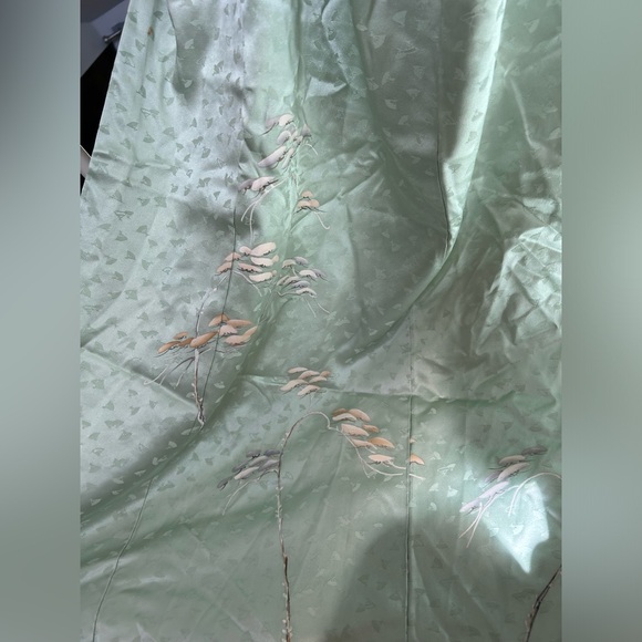 Beautiful Vintage Japanese Kimono Silk Sage Sea Green Fan Uchiwa Cotton Flower - Picture 4 of 12